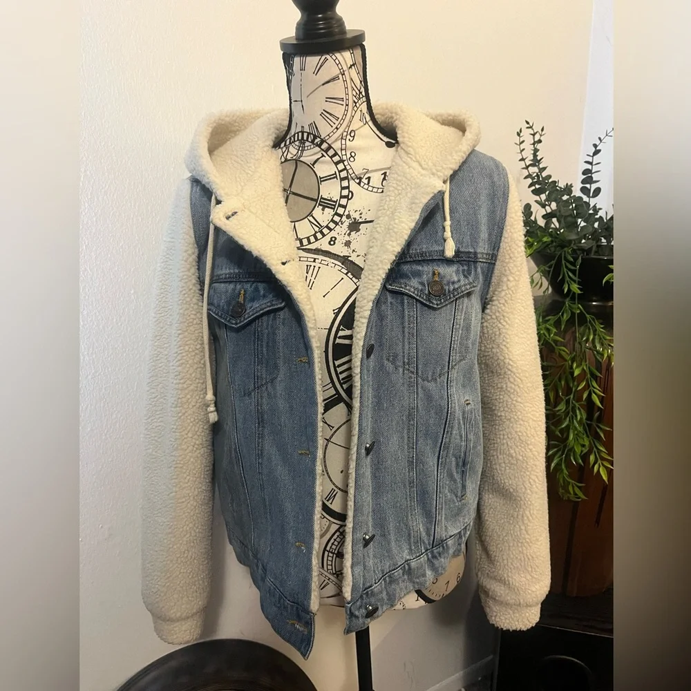 Denim/ fleece bomber jacket - Picture 6 of 12